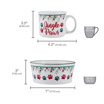faire-fitz & floyd pet bowl and mug set Jingle Paws Holiday Winterberry Dog Bowl and Matching Mug Set by Fitz & Floyd